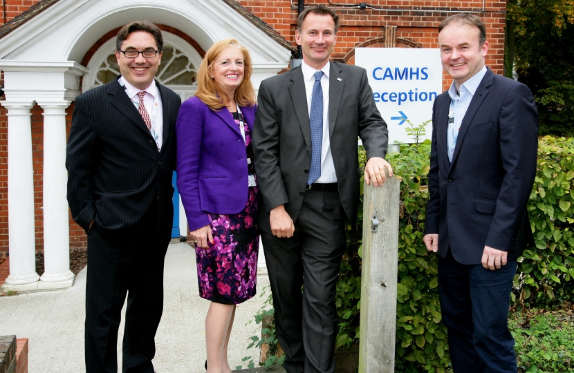 (Left to right) Dr Phil Ferrerira-Lay, Clinical Lead and CAMHS Consultant; Linda McQuaid, Director of Children and Young People’s Services; Jeremy Hunt MP South West Surrey and Dr Justin Wilson, Co-Medical Director