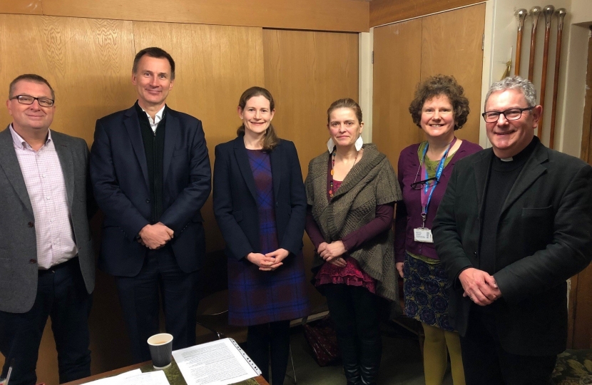 Mental Health event (ltor) Mick Brooks, Jermey Hunt MP, Dr Lucy Abbott, Dr Helen Roberts and Julie Wise