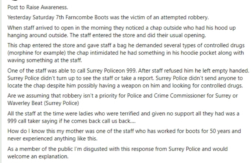 Farncombe boots attempted robbery 