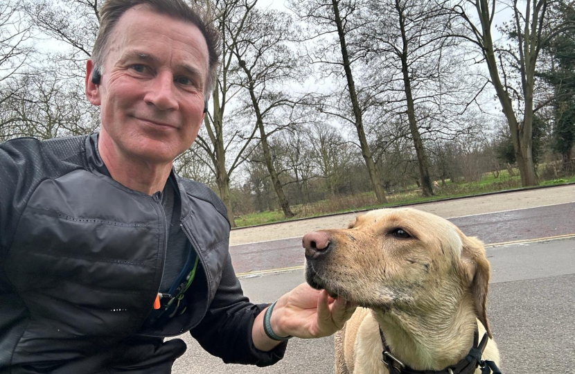 Jeremy Hunt MP preparing for the London Marathon with Poppy 