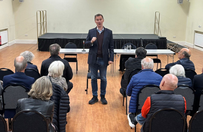 Jeremy Hunt MP speaking at a meeting in Godalming.